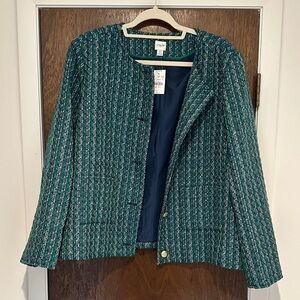 NWT: J. Crew Green & Navy Tweed Lady Jacket Blazer + Gold Buttons (set option)